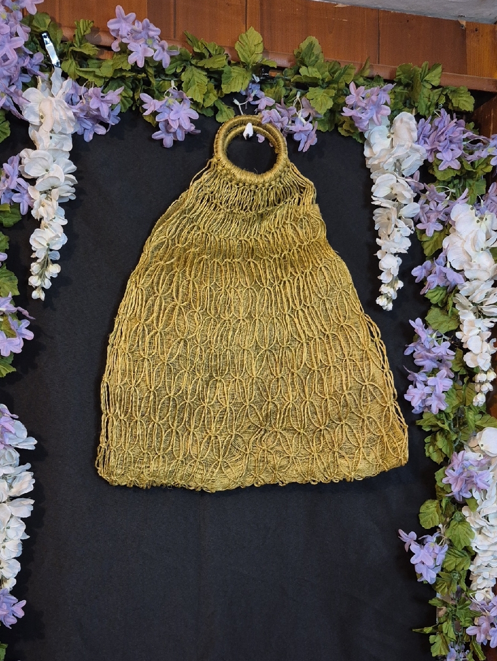 Handmade Pea Green Macrame Tote with Round Handles - Picture 1 of 4